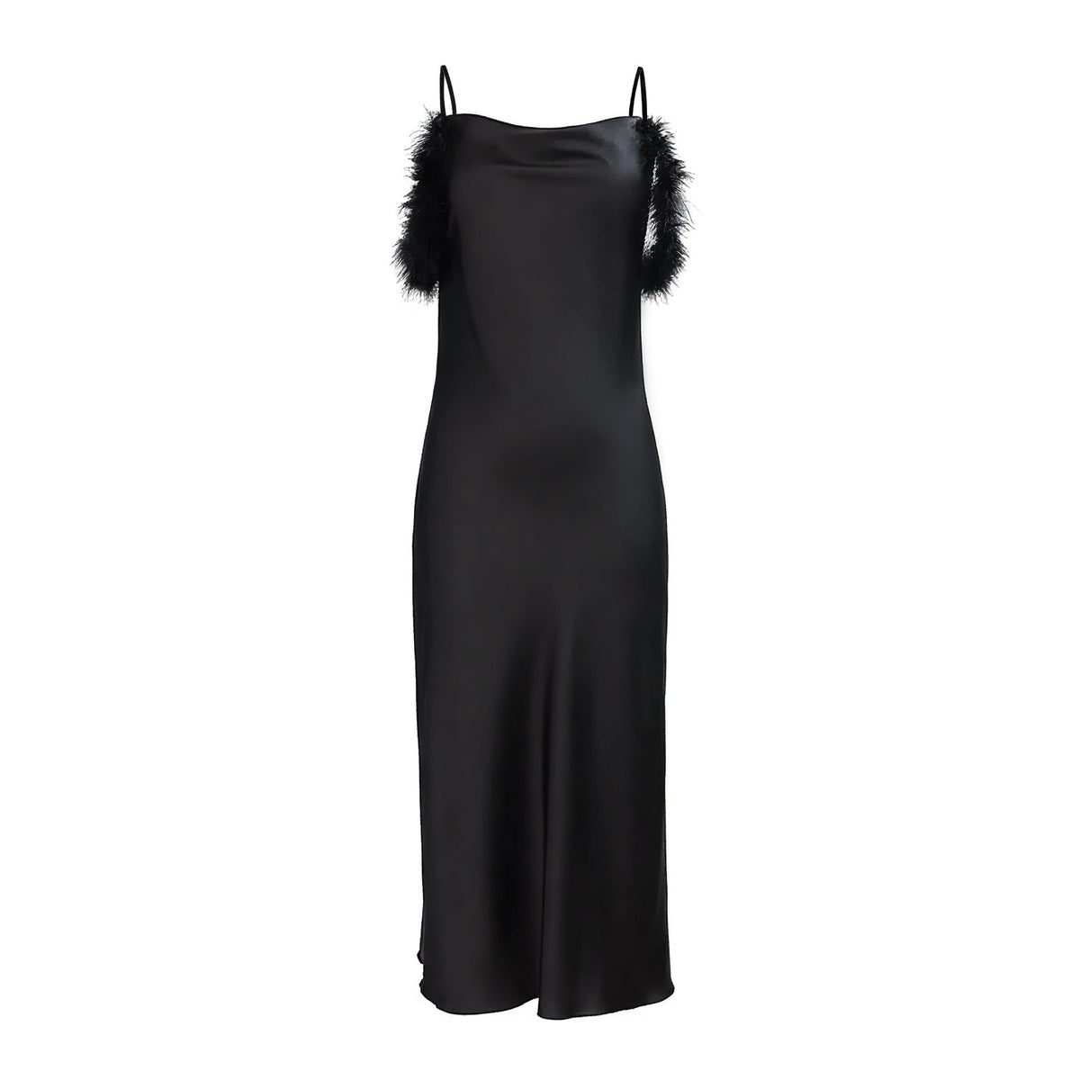 Elegant Off-shoulder Bridal Lingerie Feather Trim Satin Nightdress With Straps