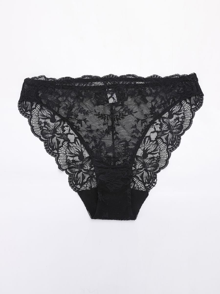 Low-rise Lace Panties with Antibacterial Cotton Crotch