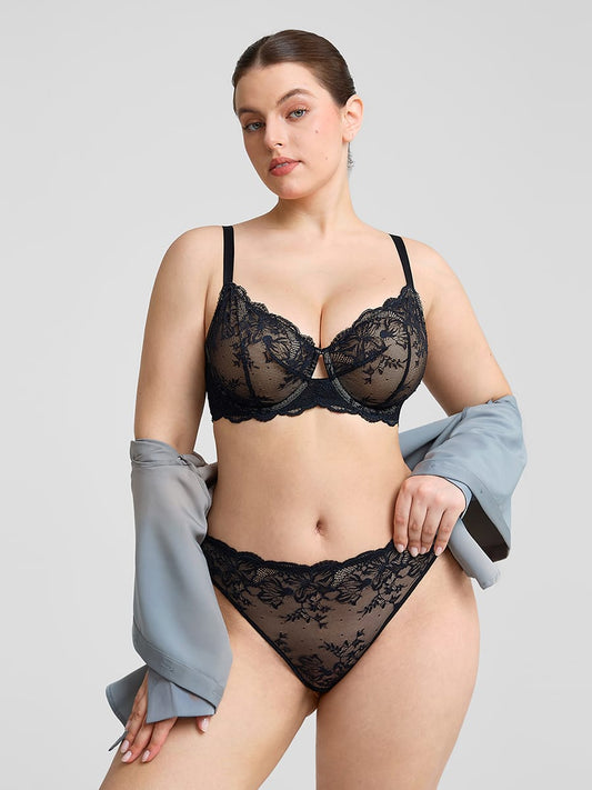 Low-rise Lace Panties with Antibacterial Cotton Crotch