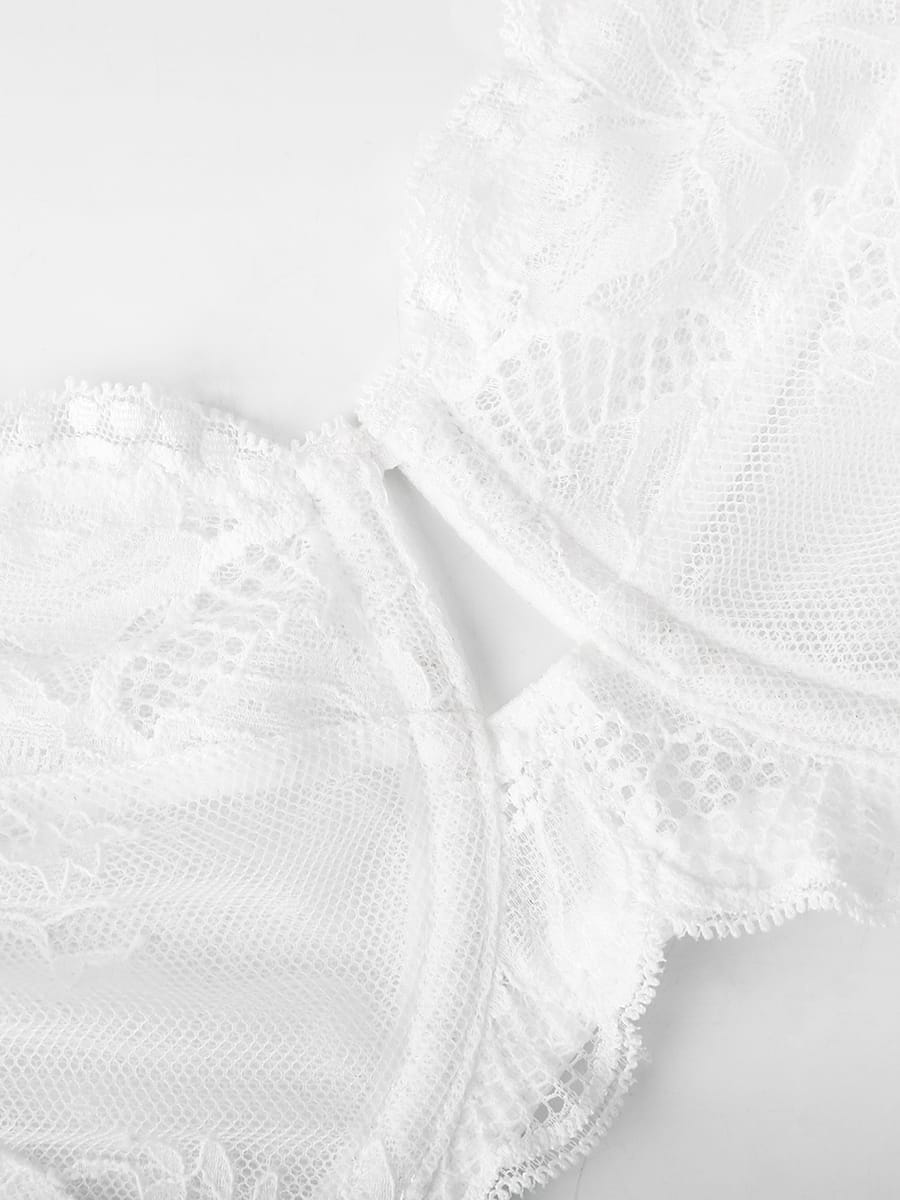 Sheer Floral Lace Bra with Underwire and Mesh Lining
