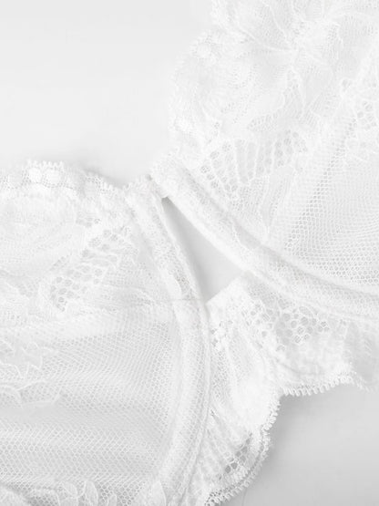 Sheer Floral Lace Bra with Underwire and Mesh Lining