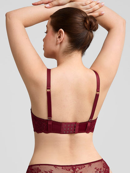 Sheer Floral Lace Bra with Underwire and Mesh Lining