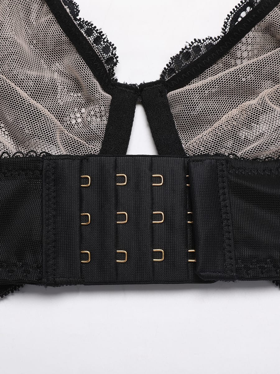 Sheer Floral Lace Bra with Underwire and Mesh Lining