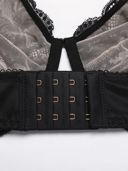 Sheer Floral Lace Bra with Underwire and Mesh Lining