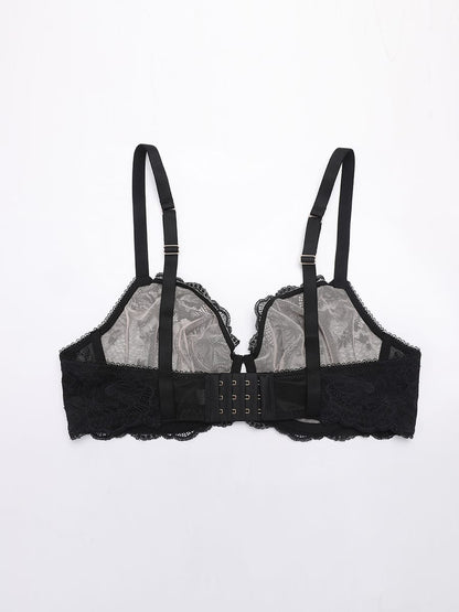 Sheer Floral Lace Bra with Underwire and Mesh Lining