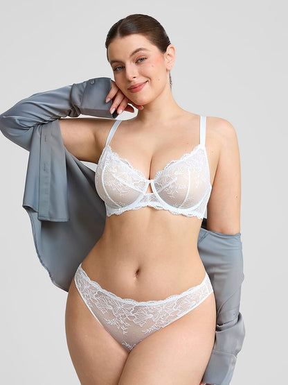 Sheer Floral Lace Bra with Underwire and Mesh Lining