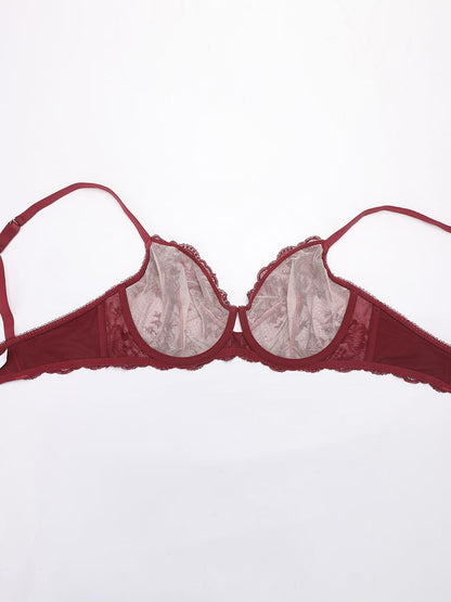 Sheer Floral Lace Bra with Underwire and Mesh Lining