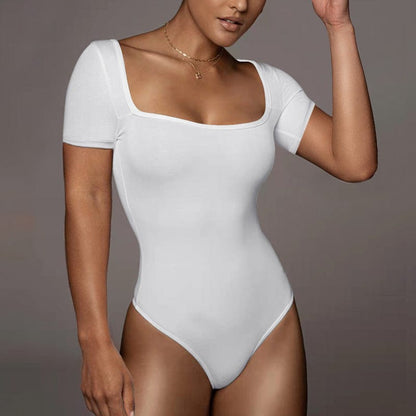 Women's Square Neck Short Sleeve thong Shapewear Bodysuit